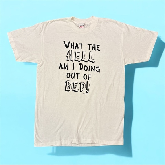 Anvil Other - VTG Single Stitch White Graphic T-Shirt with Bold Text Men’s L